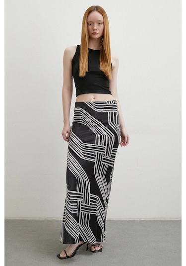 Desenli Maxi Verev Etek Siyah Siyah