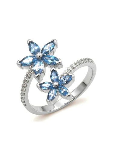 Mikro Taşlı Mavi Kardelen Çiçeği Gümüş Yüzük - Gümüş Gümüş