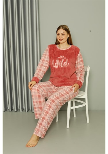 Akbeniz Welsoft Polar Kadın Büyük Beden Pudra Pijama Takımı 808040 - 4xl Pudra