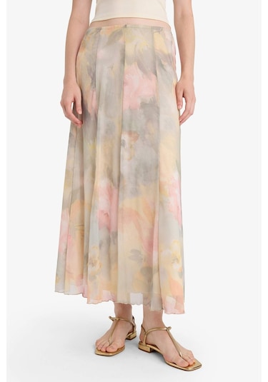 Defacto Coool A Kesim Floral Normal Bel Tül Maxi Etek F7108ax25augn1264 Yeşil