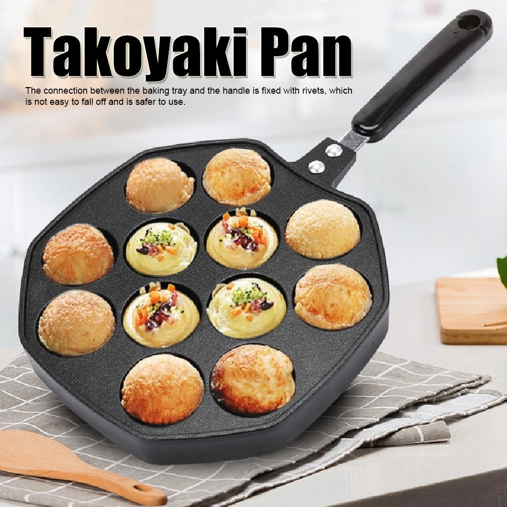 Dofolink Evde Takoyaki Ve Yuvarlak Pancake Yapmak İçin 12 Delikli Aluminyum Fırın Tepsisi, Anti Kaynak Tutamaklı Ve Yağ Tutmayan Kaplama İle Ev Mutfak Araçları Siyah