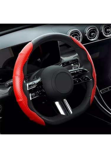 Kaymaz Direksiyon Simidi Yükseltici Kılıfı Karbon Fiber Araba Direksiyon Simidi Tutacakları Kılıfı Mavi