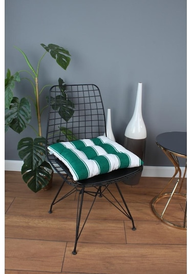 Altınpamuk Altınpamuk Beta Pofidik Yeşil Beyaz Sandalye Minderi Bağcıklı 40X