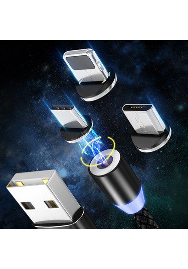 Singree 3'lü Manyetik Şarj Kablosu - Hızlı Şarj, Led Işıklı, 2 Metre, Mikro Usb/type-c/lightning