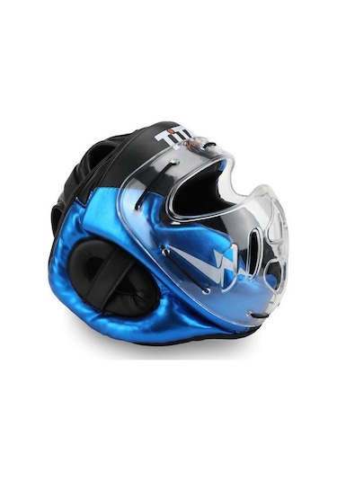 Titan Sport Yüz Korumalı Boks Kaskı , Mavi-siyah Camlı Model Çok Renkli