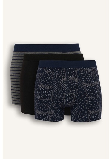 Defacto Regular Fit Şal Desenli 3lü Boxer C3883ax25wnbk81 Siyah-bk81