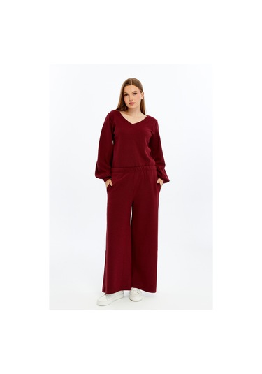 Defys Kadın Dokulu Pantolon Bordo