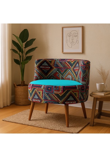 Sydney Berjer - Dijital Baskı Kumaş Modern Tekli Koltuk - Turkuaz Turkuaz