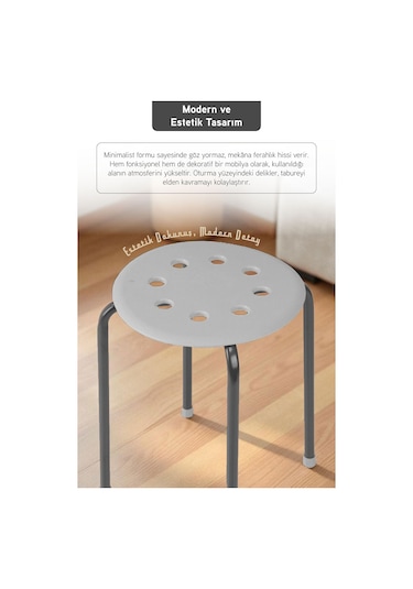 İronika Otto Metal Gövdeli Modern Tabure Mutfak Bahçe Taburesi - 4 Adet Gri Gri