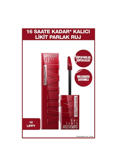 Maybelline New York Super Stay Vinyl Ink Kalıcı Likit Parlak Ruj 10 Lippy