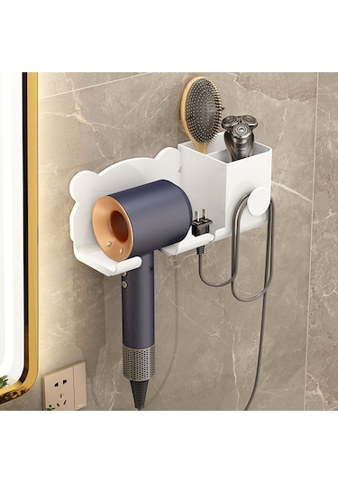 Saç Kurutma Makinesi Duvara Monte Tutucu Banyo Rafı Depolama Rafı İçin, Stil: Beyaz Yükselt Beyaz