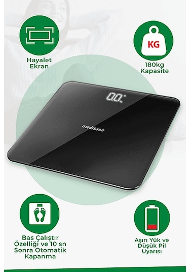 Medısana 38200 Dijital Cam Baskül Siyah