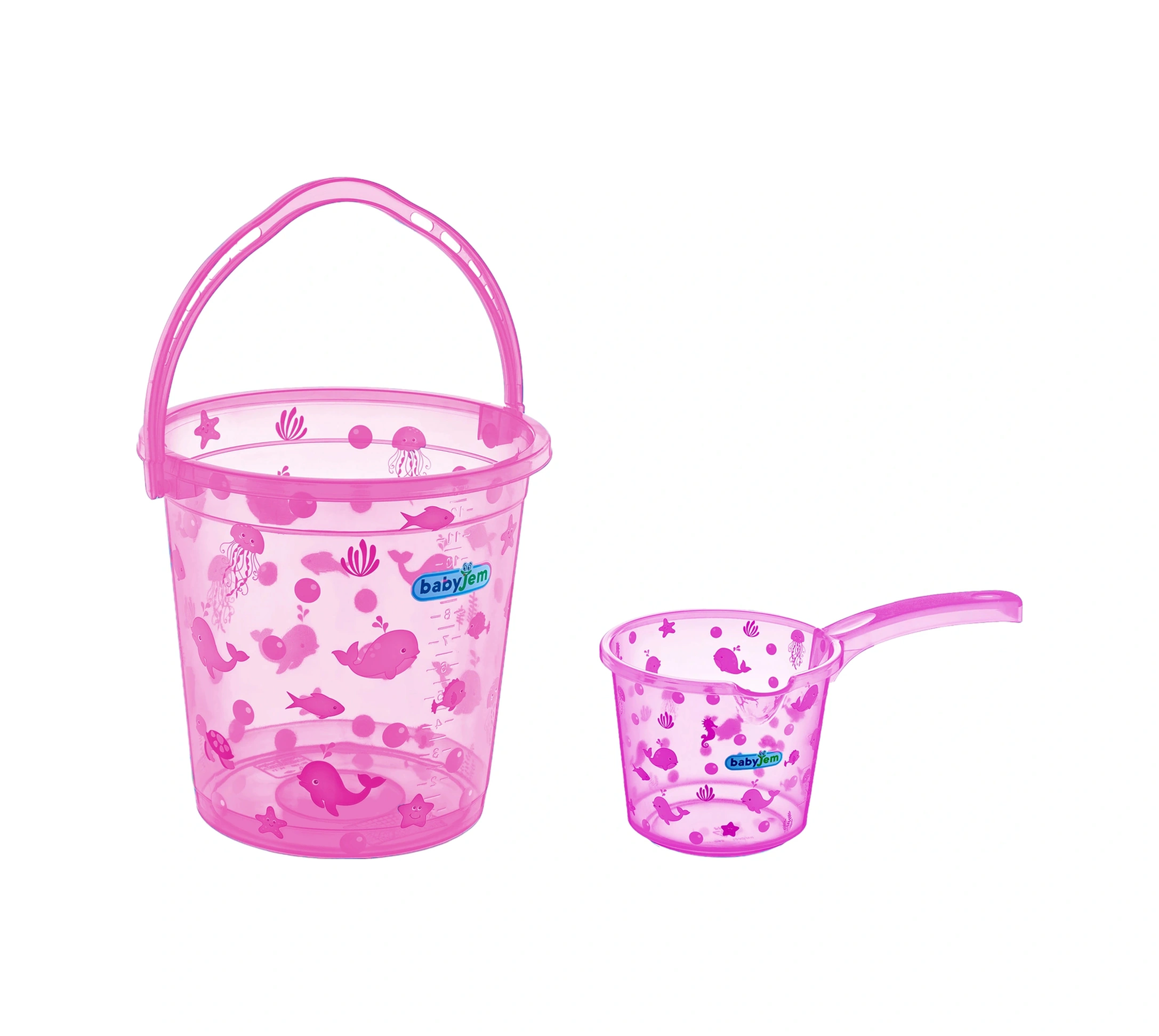 Babyjem 923 Şeffaf Kova & Maşrapa Set Pembe Desenli