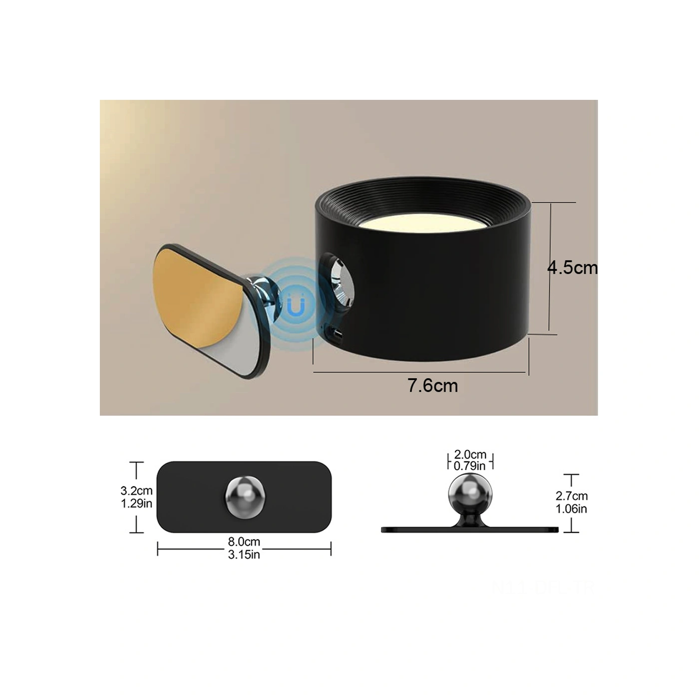 Dofolink Usb Şarjlı Manyetik Duvar Lambası - 360 Dönebilen, 3 Aydınlatma Seviyesi Ve Renk Sıcaklığı Ayarlı, Taşınabilir, İç Mekan Dekoratif Aydınlatma Açık Kahverengi