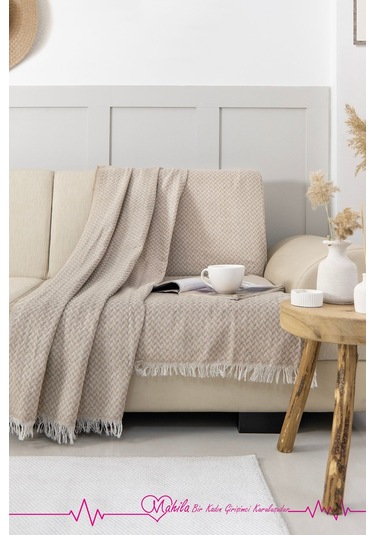 Klasik Pamuklu Koltuk Örtüsü 160x200 Cm Okucu Desen Koltuk Örtüsü Bej