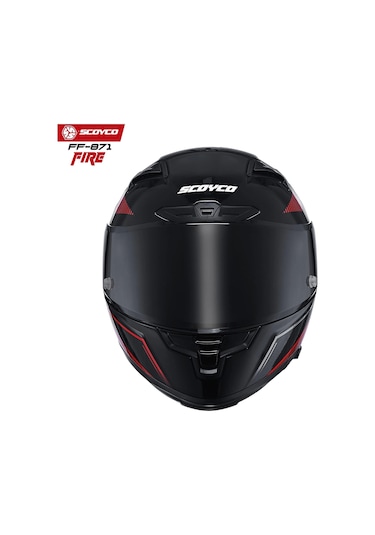 Scoyco FF-871 Fire Güneş Vizörlü Siyah Camlı Kapalı Kask Kırmızı - Siyah