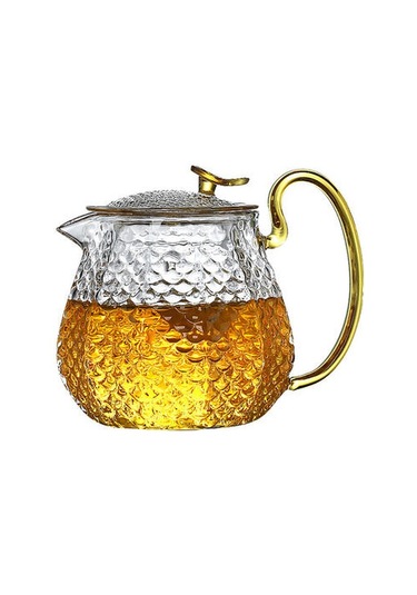 Yüksek Borosilikat Cam Çaydanlık Ev Yüksek Sıcaklık Direnci Çekiç Desen Demlik Kung Fu Çay Seti Filtre Kabarcık Çaydanlık Çaydanlıklar Altın - Beyaz