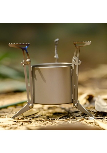 Neevoyu Titanium Outdoor Camping Stove With Adjustable Stand - Liquid/solid Fuel Compatible, Includes Fire Extinguishing Lid, Portable Hiking Cookware Çok Renkli