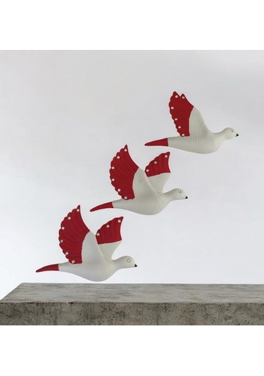 Dekoratif Üçlü Kumru Kuş Duvar Dekoru Süs 17 12 Cm Kırmızı Renk 3 Lü Set