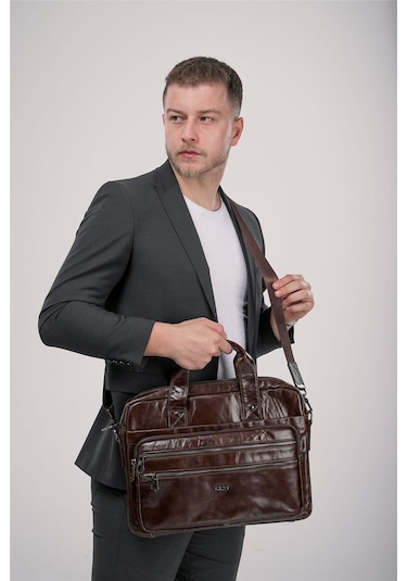 Ççs 71474 Hakiki Deri Evrak Çantası Kahve