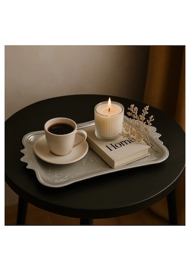 6 Adet Plastik Kahve Sunumluk Tepsi Servis Tepsisi 18 30cm Gümüş