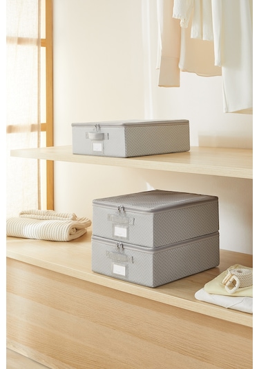 Ocean Home Textile 3'lü Küçük Boy Gri Balıksırtı Destekli Hurç Set 31 x 38 x 12 cm