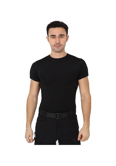 Siyah Microfiber Tişört - Kısa Kol Micro Spor Outdoor Tişört Siyah