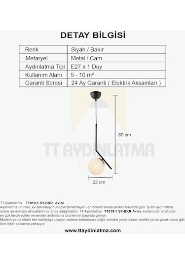 Tt019-1 Sy-Bkr Tt Aydınlatma Mat Siyah-Bakır Tekli Dirsek Kol Avi