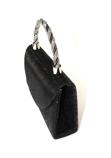 Lazer Kumaş Siyah Abiye Çanta Taşlı Kadın Abiye Çanta Abiye Çanta Siyah Abiye El Düğün Çantası