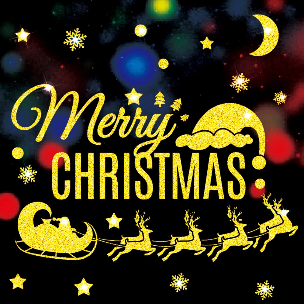 Hombey Noel Ateşi Ve Araba Desenli Parlak Altın Pvc Duvar Sticker - Pencere Kapı Dekorasyonu, Tekrardan Kullanılabilir, Suya Dayanıklı Diğer