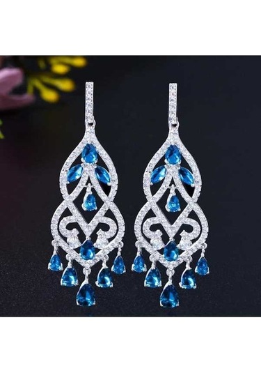 Novahub Altın Renkli Safir Kübik Zirkonya Damla Küpe Kadın Çok Renkli Vintage Zarif Lüks 6cm Çok Renkli