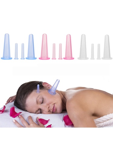 Ruicoo Yüz Ve Boyun Derisi İçin Gıda Seviyesi Silikon Masaj Kupa Seti - 2 Büyük 2 Küçük Pembe Suction Cihazı Pembe