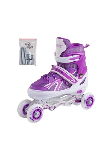 Paten Ayarlanabilir 2+2 Ve 2+1+1 Işıklı Metal Gövde Alıştırma Pateni Çantalı Mavi