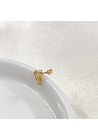 Sallantılı Elmas Görünümlü Gümüş Tragus Pıercıng - Altın Sarı Beyaz