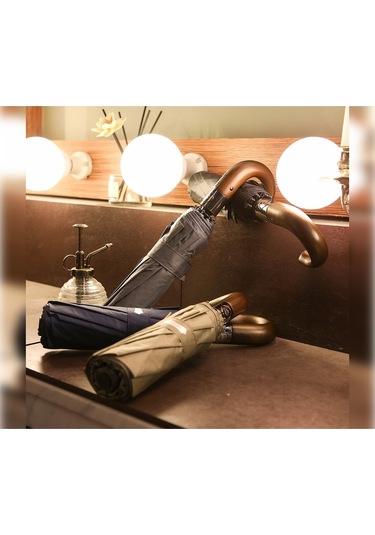 Ahşap Baston Saplı , Fermuarlı Kılıflı Tam Otomatik Şemsiye -bej Genel