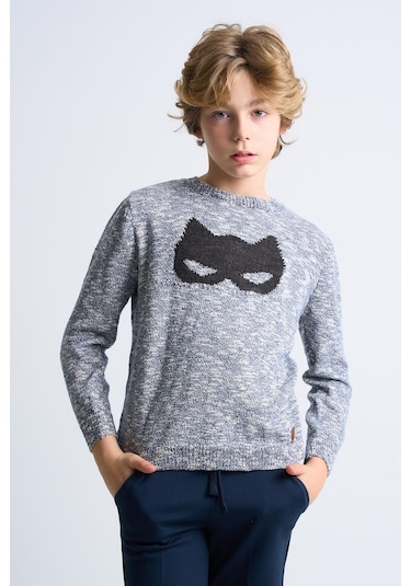 Alexandergardı Desenli Triko Çocuk Kazak Mavi