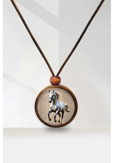 At Ahşap Kolye Çok renkli