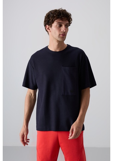 Tommy Life Lacivert Pamuklu Kalın Yüzeyi Dokulu Oversize Fit Basic Erkek T-shirt - 88341 001