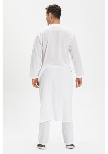 Uzun Kol Şile Bezi Erkek Hac ve Umre Elbisesi Beyaz Byz-beyaz Beyaz