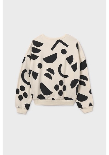 Kız Çocuk Soyut Desenli Sweatshirt - Krem/siyah Kahverengi