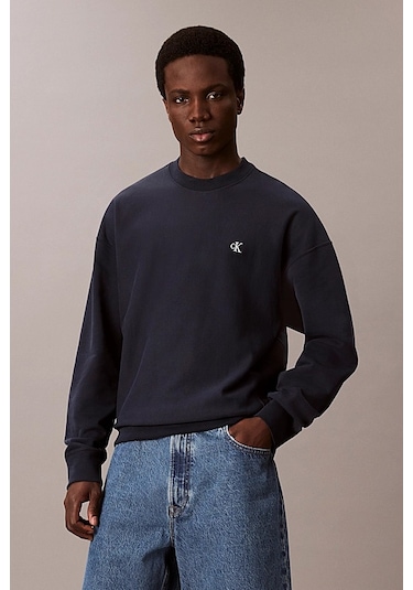 Erkek Regular Fit Bisiklet Yaka Nakış Logolu Sweatshirt - Lacivert Dark Sapphire