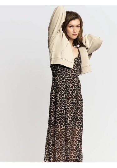 Zolla Kadın Leopar Desenli Kombine Elbise 449641068 Bej