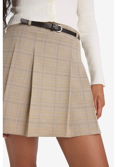 Defacto A Kesim Kareli Normal Bel Mini Etek F9112ax25aubn226 Kahve