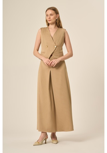 Ftz Women Kadın Yelek Etek Çizgili Takım Beige 31147 Beige