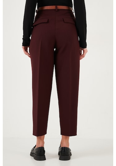 Lela Regular Fit Yüksek Bel Düz Paça Kemerli Bayan Pantolon 68350938 Mürdüm