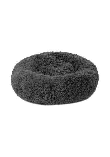 Samdoo Koyu Gri Yuvarlak Kedi Köpek Yatağı 55cm Çaplı - Yüksek Kenarlar, Anti Kayma Taban, Islak Tutmayan, Plüsh Malzeme İle Konforlu Uyku