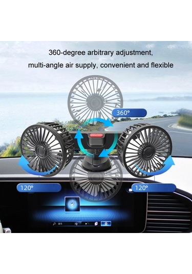 F4206 3 Vites Ayarlanabilir Enayi Araba Fanı 360 Derece Dönebilen Çift Kafa Hava Fanı