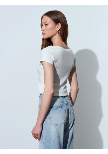 Dilvin 32688 %100 Pamuk Basic T-shirt-ekru