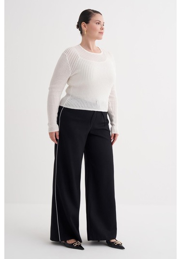 Transparan İnce Triko Bluz-6283 Beyaz