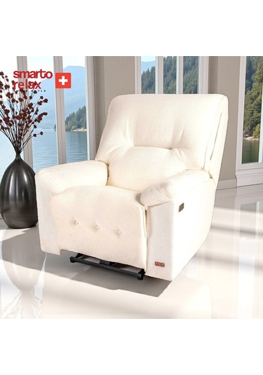 Smarto Relax Tv Koltuğu Porto Elektrikli Sırt Dayanağı Kontrol Panelli Ergonomik Beyaz Dekoratif Baba Koltuğu Beyaz